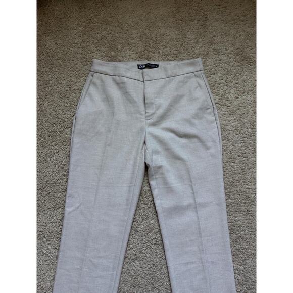 Zara Dress Pants Trousers 26” Inseam Light Beige Ankle Tapered Career Women Sz 2 - Picture 3 of 8